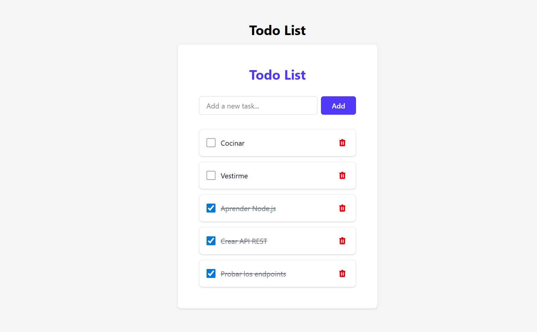 Captura de pantalla del proyecto Todolist