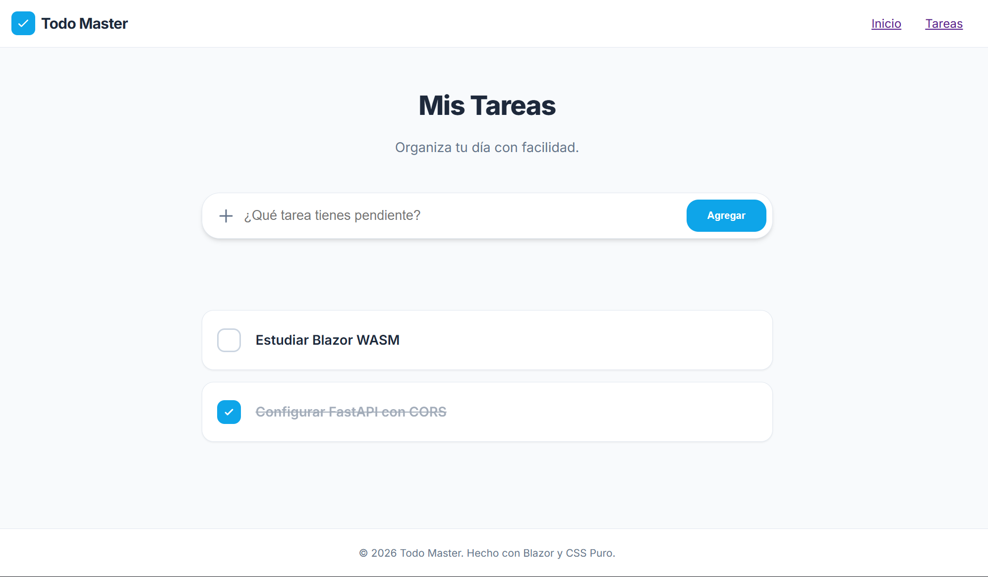 Captura de pantalla del proyecto TodoList Blazor
